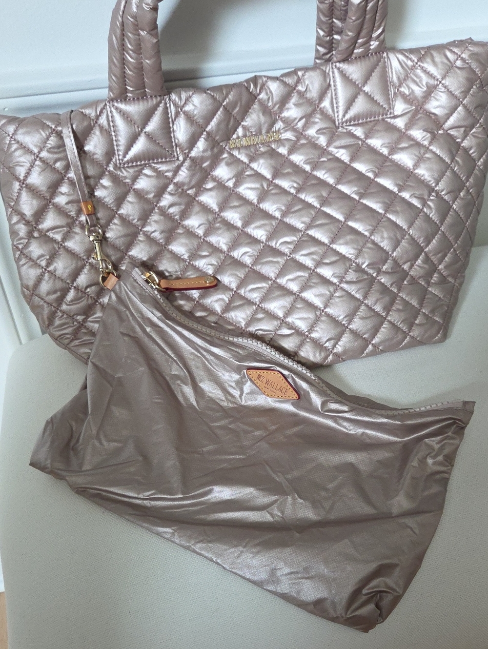 Quilted Metallic Tote Bag - Champagne Pink by MZ Wallace - Picture 7 of 7